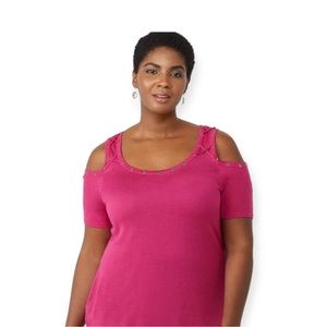 19. Roz & Ali pink cold shoulder top size Medium